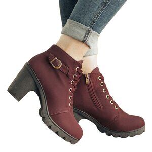 ROSY - Wine Lace-Up Ankle Boots